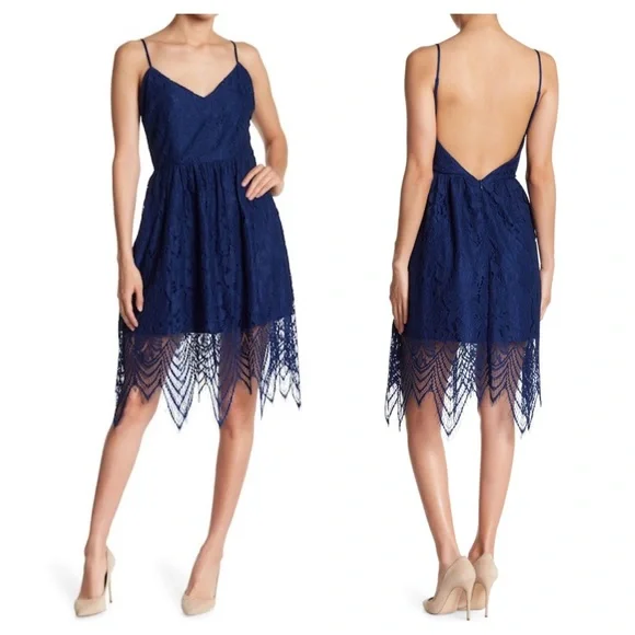 bb dakota navy lace dress BB DAKOTA LACE FIT & FLARE NAVY BLUE DRESS sz 8